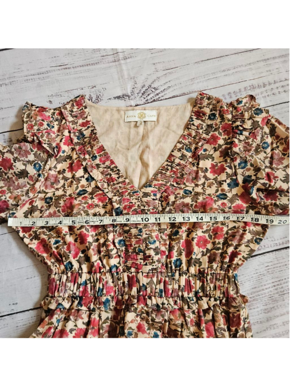 Anna Cate Floral V Neck Tiered Long Sleeve Maxi Dress Boho Peasant Womens Medium - Picture 6 of 7
